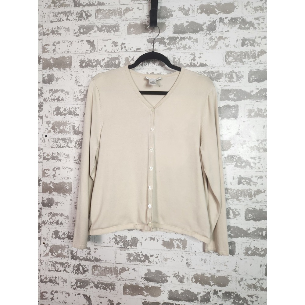 Pendleton Silk Blend Cardigan Sweater Large Beige V-Neck‎ Button Long Sleeve